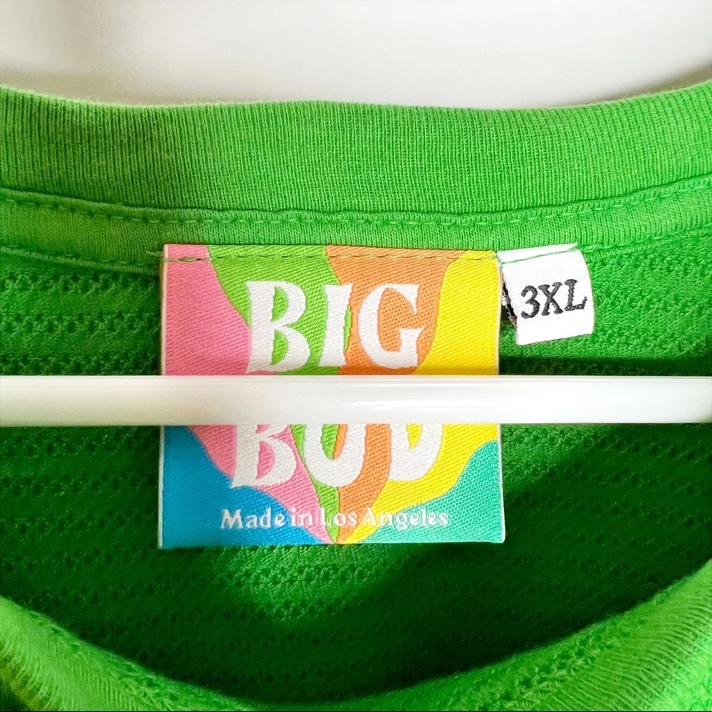 Big Bud Press Cropped Honeycomb Tee Bright Green Short Sleeve Crew Neck Size 3X - Picture 5 of 9
